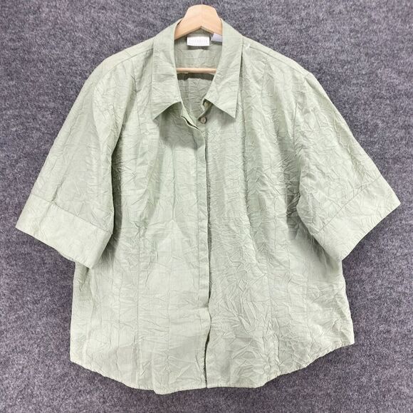 Elizabeth Shirt Women 22 Plus Gray Button Up Collared Short Sleeve Cotton Casual - Picture 4 of 8